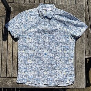 Orlebar Brown Light Blue & Yellow Building Print Short Sleeve Shirt